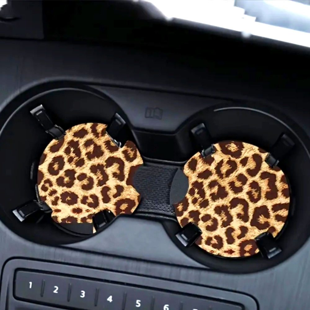 - 2 Piece Set:  Leopard Print Car Coasters